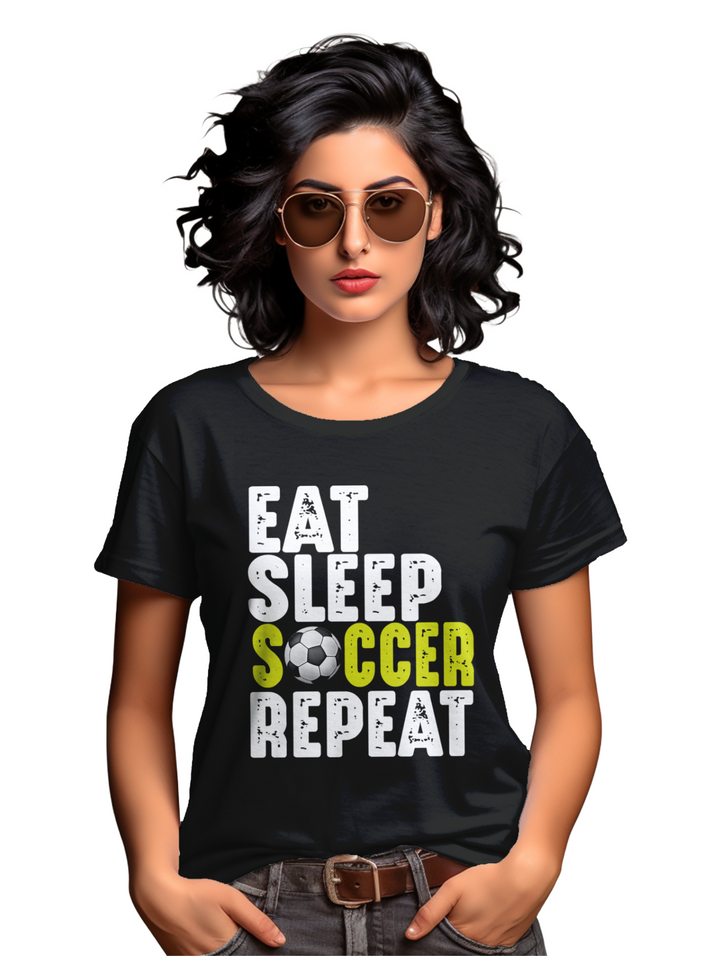 Womens Eat Sleep Soccer Repeat T-Shirt
