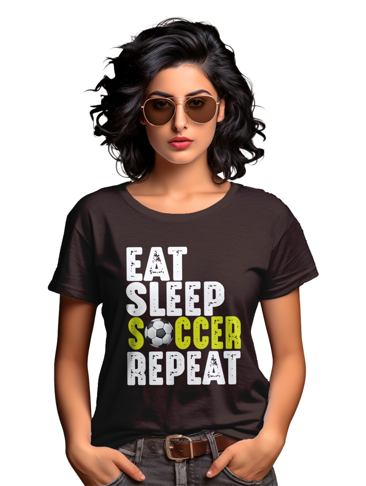 Womens Eat Sleep Soccer Repeat T-Shirt